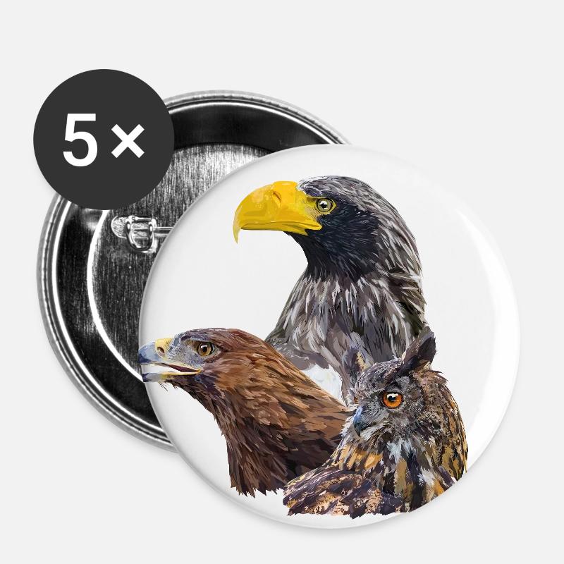 Greifvögel - Buttons groß 56 mm (5er Pack) - Weiß