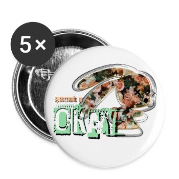 Tout va bien – mignon lapin fleur - Lot de 5 grands badges (56 mm) - blanc - Devant