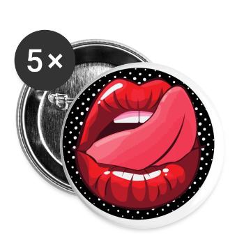 TONGUE ON LIPS IN THE MOUTH SEXY HUMOR - Buttons large 2.2''/56 mm (5-pack) - white - Front
