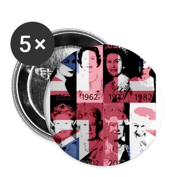 Queen II - Elizabeth England - Queen of England, - Buttons groß 56 mm (5er Pack) - Weiß - Vorne