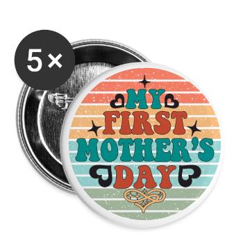 Retro first mother’s day - Buttons large 2.2''/56 mm (5-pack) - white - Front