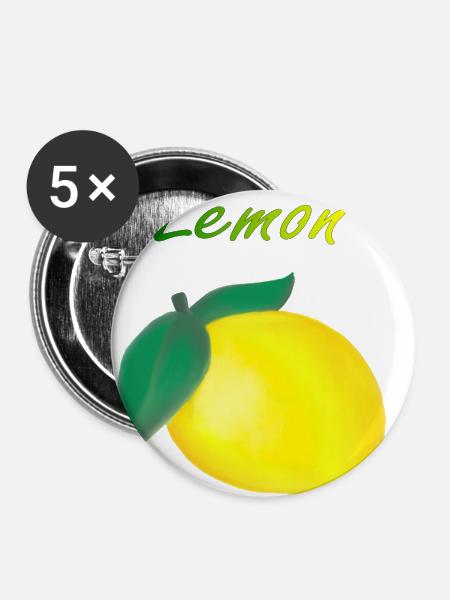 Zitrone - Buttons groß 56 mm (5er Pack) - Weiß