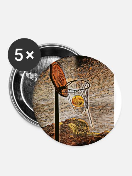 Mondschein-Basketball - Buttons groß 56 mm (5er Pack) - Weiß