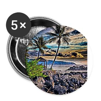 Hawaiianische Küste - Buttons groß 56 mm (5er Pack) - Weiß - Vorne