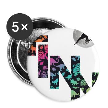 FINN - Schöner Jungen Name mit Dinosaurier - Buttons groß 56 mm (5er Pack) - Weiß - Vorne