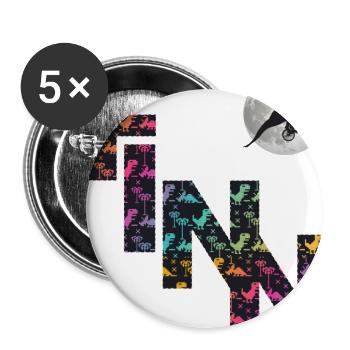 FINN - Schöner Jungen Name mit Dinosaurier - Buttons groß 56 mm (5er Pack) - Weiß - Vorne