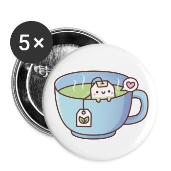 Joli sachet de thé dans un griffonnage de tasse de thé - Lot de 5 grands badges (56 mm) - blanc - Devant
