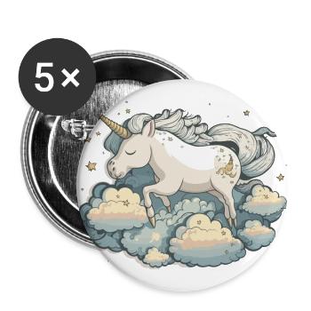 La licorne chevauchant des nuages - Lot de 5 grands badges (56 mm) - blanc - Devant