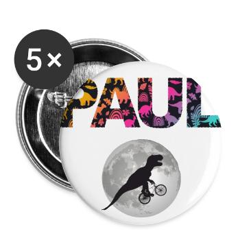 PAUL - Beautiful boy name with dinosaur - Buttons large 2.2''/56 mm (5-pack) - white - Front
