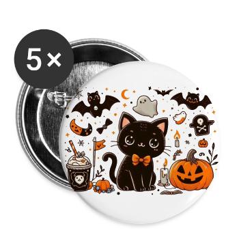 Kitty Spooky halloween v6 - Buttons large 2.2''/56 mm (5-pack) - white - Front