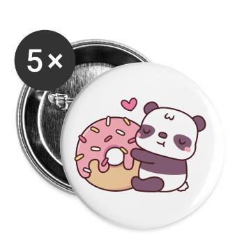 Cute Panda Bear Hugging Donut - Buttons large 2.2''/56 mm (5-pack) - white - Front