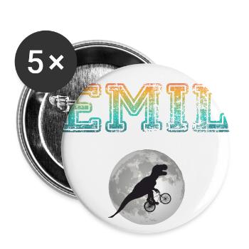 EMIL - Schöner Jungen Name mit Dinosaurier - Buttons groß 56 mm (5er Pack) - Weiß - Vorne