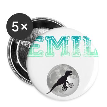 EMIL - Beau prénom de garçon avec dinosaure - Lot de 5 grands badges (56 mm) - blanc - Devant