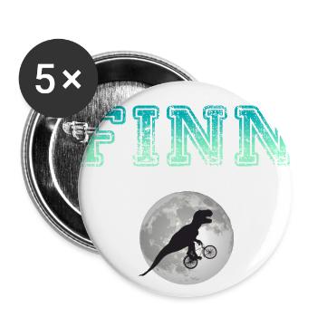 FINN - Beau prénom de garçon avec dinosaure - Lot de 5 grands badges (56 mm) - blanc - Devant