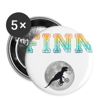 FINN - Beau prénom de garçon avec dinosaure - Lot de 5 grands badges (56 mm) - blanc - Devant