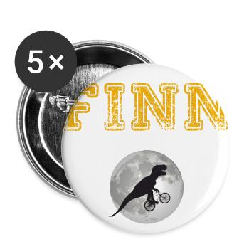 FINN - Beau prénom de garçon avec dinosaure - Lot de 5 grands badges (56 mm) - blanc - Devant