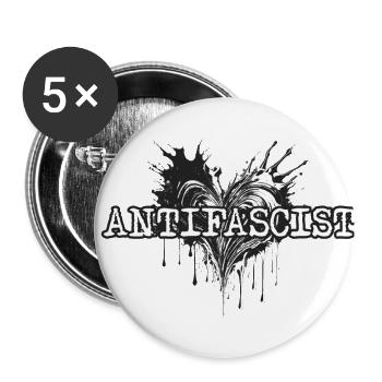 Herz der Antifa - Buttons groß 56 mm (5er Pack) - Weiß - Vorne