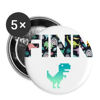 FINN - Beau prénom de garçon avec dinosaure - Lot de 5 grands badges (56 mm) - blanc - Devant