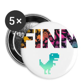 FINN - Beau prénom de garçon avec dinosaure - Lot de 5 grands badges (56 mm) - blanc - Devant
