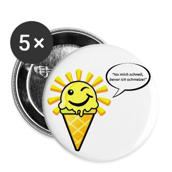 Eis als Sonne schmilzt mit witzigem Spruch - Buttons groß 56 mm (5er Pack) - Weiß - Vorne