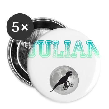 JULIAN - Schöner Jungen Name mit Dinosaurier - Buttons groß 56 mm (5er Pack) - Weiß - Vorne
