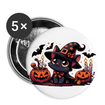 Chaton noir Halloween v2 - Lot de 5 grands badges (56 mm) - blanc - Devant