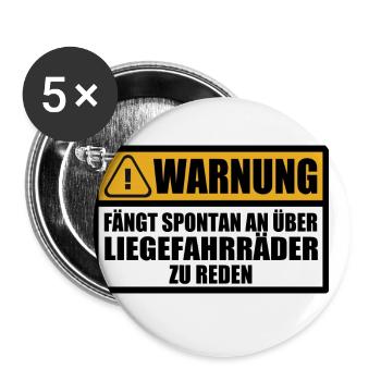Liegerad Liegefahrrad Warnung Spruch Lustig - Buttons groß 56 mm (5er Pack) - Weiß - Vorne