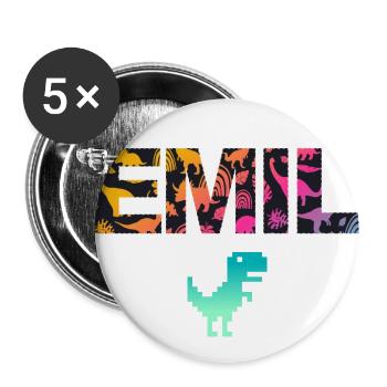 EMIL - Beau prénom de garçon avec dinosaure - Lot de 5 grands badges (56 mm) - blanc - Devant