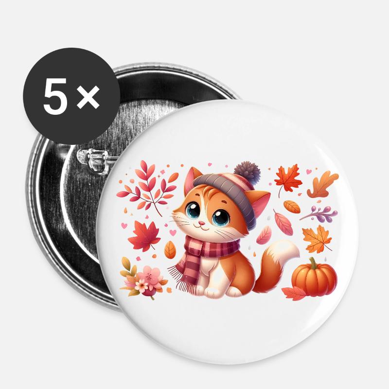 Autumn Cat 3 - Buttons large 2.2''/56 mm (5-pack) - white