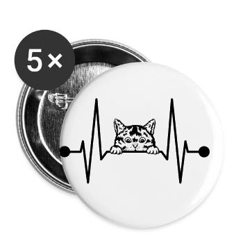 Schwarze Katze Herzschlag Peeking Kleine Süße - Buttons groß 56 mm (5er Pack) - Weiß - Vorne