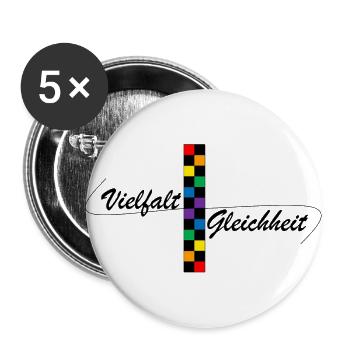 Vielfalt und Gleichheit | Design Regenbogenflagge - Buttons groß 56 mm (5er Pack) - Weiß - Vorne