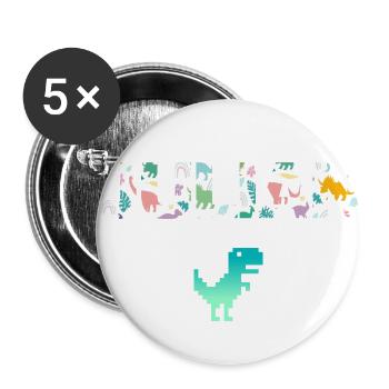 JULIAN - Schöner Jungen Name mit Dinosaurier - Buttons groß 56 mm (5er Pack) - Weiß - Vorne
