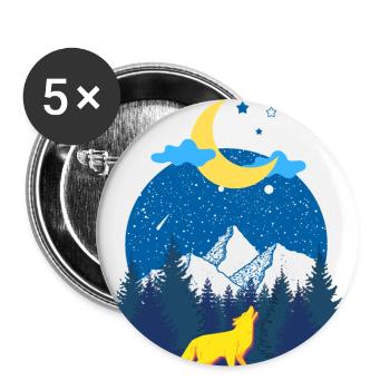Winterträume! Der Wolf und der Mond - Buttons groß 56 mm (5er Pack) - Weiß - Vorne