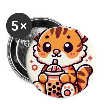 Süßer Tiger Boba Tee Illustration - Buttons groß 56 mm (5er Pack) - Weiß - Vorne