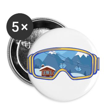 Ski Google, Snowboard, Skifahrer - Buttons groß 56 mm (5er Pack) - Weiß - Vorne