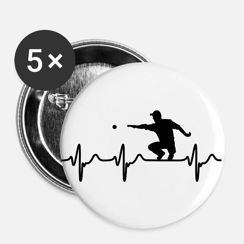 Heartbeat Petanque Player Boule Boccia Team ECG - Buttons large 2.2''/56 mm (5-pack) - white