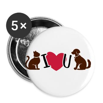 Cat & Dog I Love You - Cat & Dog I love you - Buttons large 2.2''/56 mm (5-pack) - white - Front