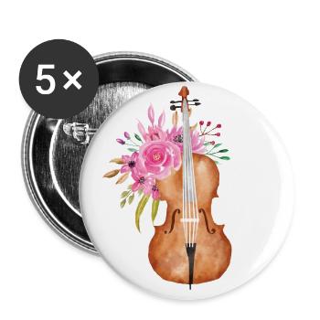 Violin violin cello music flowers rose watercolor - Buttons large 2.2''/56 mm (5-pack) - white - Front