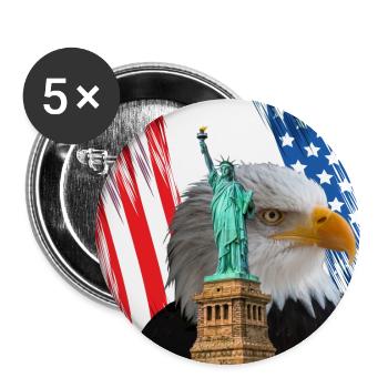 USA, Freiheitsstatue und Adler. - Buttons groß 56 mm (5er Pack) - Weiß - Vorne