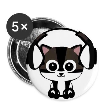 Melodische Samtpfote: Katze mit Headset - Buttons groß 56 mm (5er Pack) - Weiß - Vorne