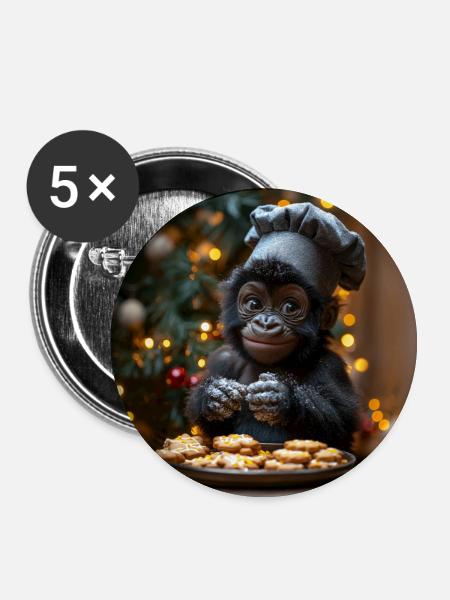 Gorilla Zuckerbäcker 1:1 - Buttons groß 56 mm (5er Pack) - Weiß