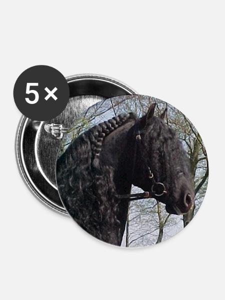 Kopf Friesenhengst - Buttons groß 56 mm (5er Pack) - Weiß