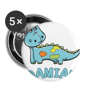 Dinosaure drôle d'anniversaire d'enfant cadeau Damian - Lot de 5 grands badges (56 mm) - blanc - Devant
