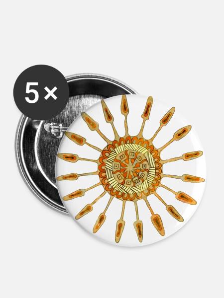 Mandala-Blume 6 - Buttons groß 56 mm (5er Pack) - Weiß