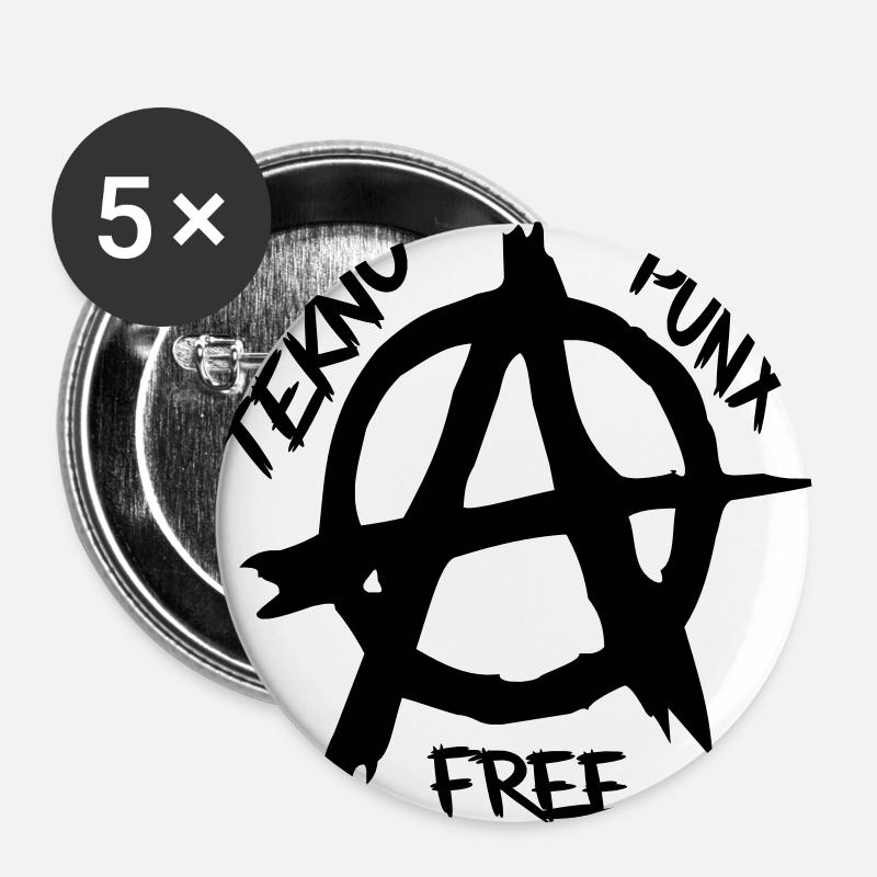Anarchy free tekno punx - Buttons groß 56 mm (5er Pack) - Weiß