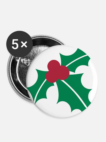 Stechpalme Weihnachten - Buttons groß 56 mm (5er Pack) - Weiß