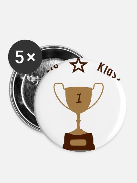 Schulanfang Erste Klasse - Buttons groß 56 mm (5er Pack) - Weiß