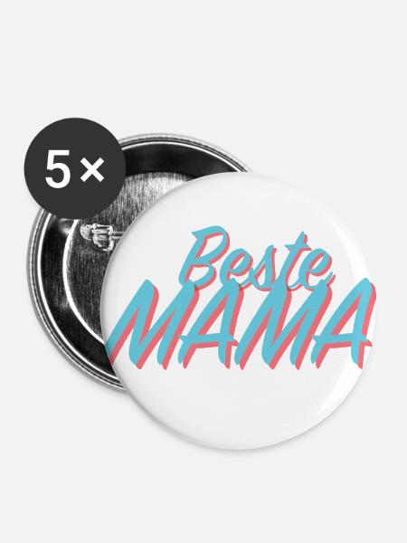 Beste Mama - Buttons groß 56 mm (5er Pack) - Weiß