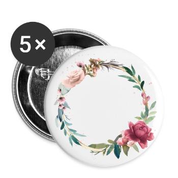 Couronne de fleurs moderne personnalisable - Lot de 5 grands badges (56 mm) - blanc - Devant