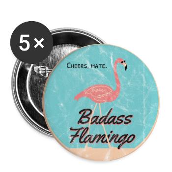 Vintage Badass Flamingo 2023 - Buttons groß 56 mm (5er Pack) - Weiß - Vorne
